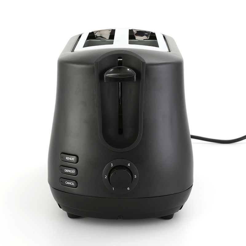 Toaster à 2 tranches à large fente noire avec fonction de dégivrage de réchauffement en pop-up à 6 nuances