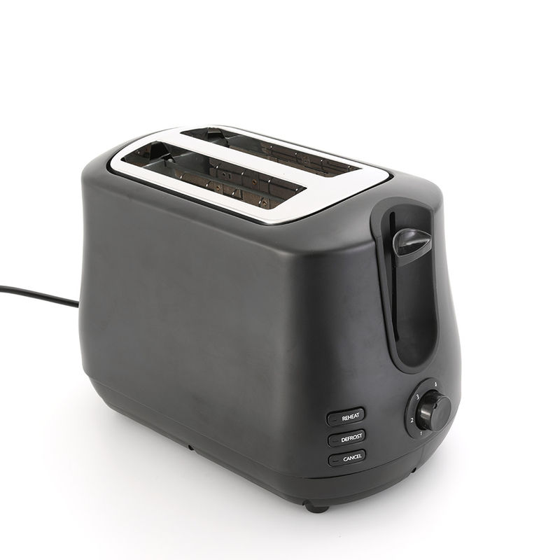 Toaster à 2 tranches à large fente noire avec fonction de dégivrage de réchauffement en pop-up à 6 nuances