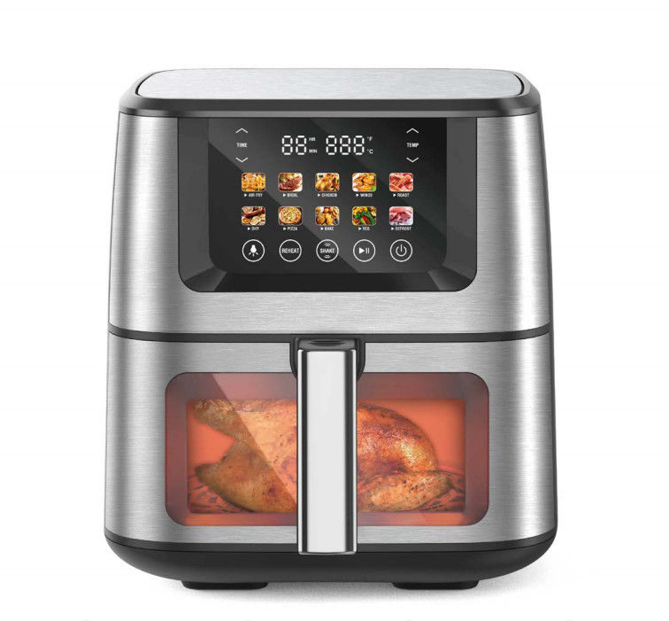 Découvrez la friteuse à air en acier inoxydable 8QT avec contrôle tactile, température maximale de 200°C et 10 menus prédéfinis!